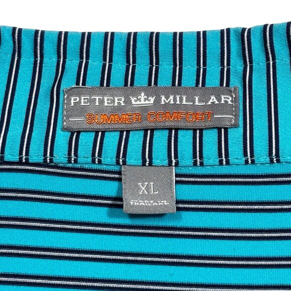 Peter Millar Summer Comfort Golf Polo Shirt Mens Size XL Blue Striped - Picture 7 of 10